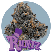 a purple flower with the word runtz on it